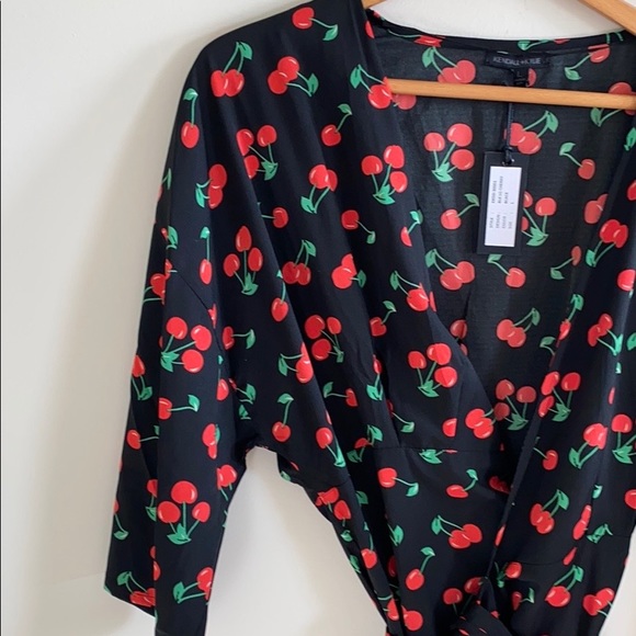 Kendal & Kylie Black Cherry Print Wrap Dress - Picture 3 of 5